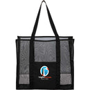 Large Mesh Beach Tote — Black (BK) — decorated front view