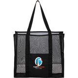 Large Mesh Beach Tote — Black (BK) — decorated front view — 2