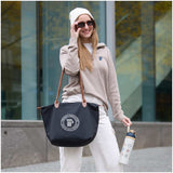 Fontaine Recycled Tote — Black (BK) — decorated front view — 9