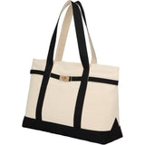 Jane 12oz Recycled Cotton Buckle Tote — Black (BK) — blank left angle — 12