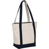Recycled 12oz Zip Top Canvas Tote — Navy (NY) — blank right angle — 19