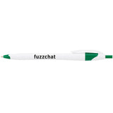 Cougar Retractable Ballpoint Pen — White w Green Trim (WGR) — decorated front view — 18