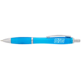 Nash Retractable Ballpoint Pen — Translucent Teal (TE) — decorated front view — 33