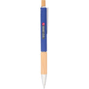Bamboo and Recycled Aluminum Soft Touch Ballpoint — Blue (BL) — decorated front view