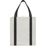 Neptune Recycled Non-Woven Grocery Tote — Black (BK) — blank back view — 19