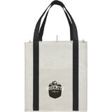 Neptune Recycled Non-Woven Grocery Tote — Black (BK) — decorated product view — 16