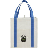 Neptune Recycled Non-Woven Grocery Tote — Royal (RYL) — decorated front view — 2