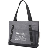Snap Meeting RPET Tote — Graphite (GA) — decorated left angle — 12