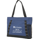 Snap Meeting RPET Tote — Navy (NY) — decorated left angle