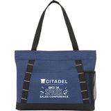 Snap Meeting RPET Tote — Navy (NY) — decorated front view — 2