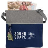 Double Heather RPET Crossbody Tote — Navy — decorated product view — 13