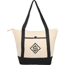 Isle 8oz Organic Cotton Zippered Tote — Natural/Black — decorated front view