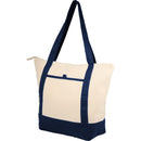 Isle 8oz Organic Cotton Zippered Tote — Natural/Navy — blank left angle