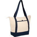 Isle 8oz Organic Cotton Zippered Tote — Natural/Navy — blank right angle