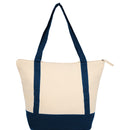 Isle 8oz Organic Cotton Zippered Tote — Natural/Navy — blank back view