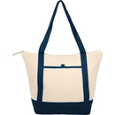 Isle 8oz Organic Cotton Zippered Tote — Natural/Navy — blank front view