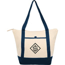 Isle 8oz Organic Cotton Zippered Tote — Natural/Navy — decorated front view
