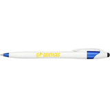 Cougar Gel Stylus Pen — White w Blue Trim (WBL) — decorated front view — 2