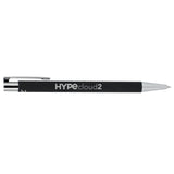 Maxi Recycled Aluminum Soft Touch Gel Pen — Black (BK) — decorated product view — 26