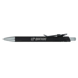 Metallic Recycled Aluminum Soft Touch Gel Pen — Black (BK) — decorated product view — 14