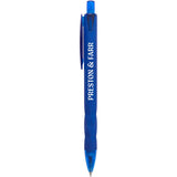 Hexi Soft Touch Recycled Gel Pen — Blue (BL) — decorated front view — 26