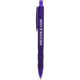 Hexi Soft Touch Recycled Gel Pen — Purple (PP) — decorated front view — 2