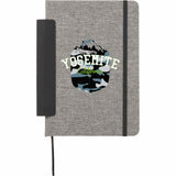 5.5" x 8.5" FSC Recycled Viper RPET Notebook — Black (BK) — decorated front view — 9