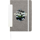 5.5" x 8.5" FSC Recycled Viper RPET Notebook — White (WH) — decorated front view — 2