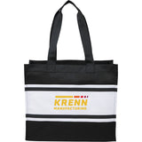 Varsity Box Tote — Black (BK) — decorated front view — 8