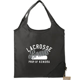 Bungalow RPET Foldable Shopper Tote — Black (BK) — decorated front view — 28
