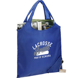Bungalow RPET Foldable Shopper Tote — Royal (RYL) — decorated product view — 14