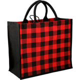 Buffalo Plaid Printed Jute Tote — Red (RD) — blank right angle — 6
