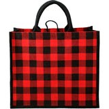 Buffalo Plaid Printed Jute Tote — Red (RD) — blank front view — 5