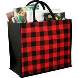 Buffalo Plaid Printed Jute Tote — Red (RD) — blank product view — 7