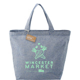Recycled 5oz Cotton Twill Grocery Tote — Blue (BL) — decorated front view — 4