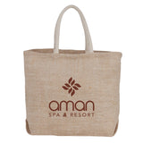 Herringbone Jute Tote — Natural (NT) — decorated front view — 2