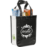 Gloss Laminated Non-Woven Gift Tote — Black (BK) — decorated right angle — 19