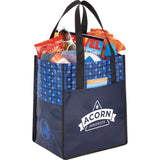 Big Grocery Laminated Non-Woven Tote — Navy (NY) — decorated right angle — 3