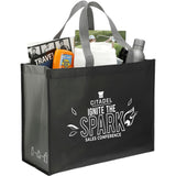 RPET Laminated Matte Shopper Tote — Black — decorated right angle — 3