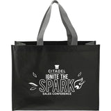 RPET Laminated Matte Shopper Tote — Black — decorated front view — 2