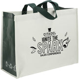 RPET Laminated Matte Shopper Tote — Natural — decorated right angle — 16