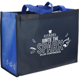 RPET Laminated Matte Shopper Tote — Navy — decorated right angle — 10