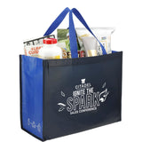 RPET Laminated Matte Shopper Tote — Navy — decorated right angle — 9