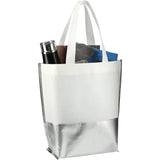 Large Laminated Metallic Bottom Tote — White — blank front view — 5