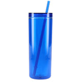 Chroma Recycled Acrylic Skinny Tumbler 16oz — Blue (BL) — blank front view — 25