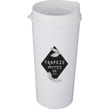 Roadmaster 20oz Travel Tumbler with Sip-Thru Lid — White (WH) — decorated front view — 2