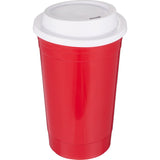 Traveler 16 oz Travel Cup with Sip-Through Lid — Red (RD) — blank front view — 14