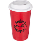 Traveler 16 oz Travel Cup with Sip-Through Lid — Red (RD) — decorated front view — 12