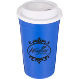 Traveler 16 oz Travel Cup with Sip-Through Lid — Royal (RYL) — decorated front view — 7