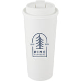 Oscar 16 oz Vacuum Insulated Tumbler with Slide Lid — White (WH) — decorated front view — 2